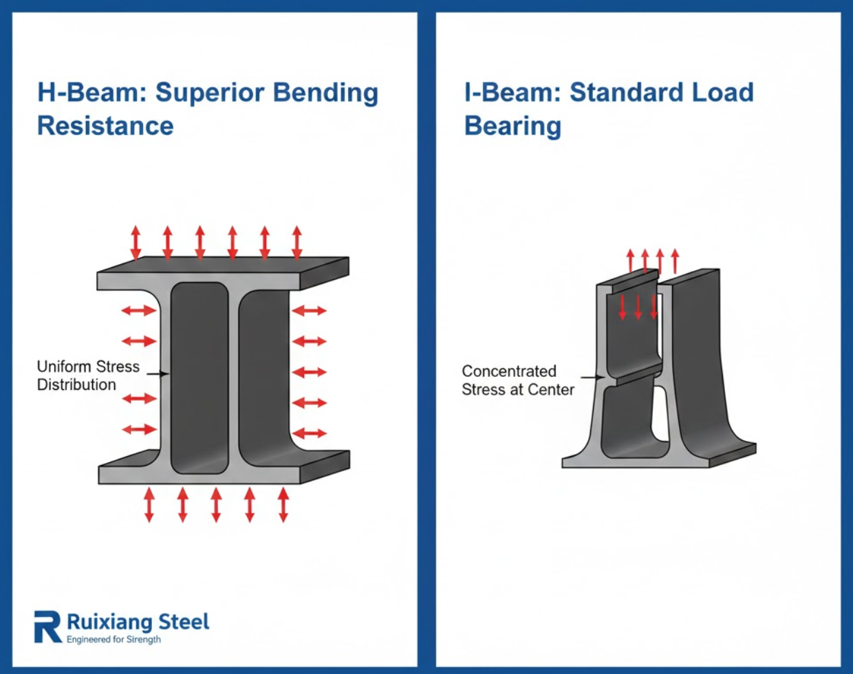 Comparison between H-Beam and I-Beam structural stress distribution