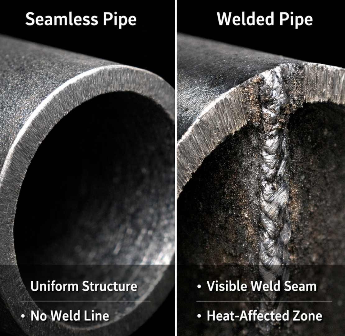 Seamless vs welded stainless steel pipe cross-section comparison Seamless vs welded stainless steel pipe cross-section comparison